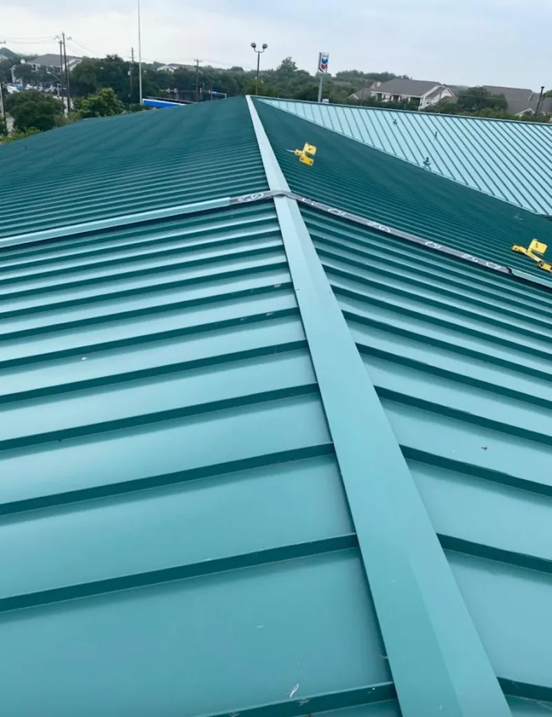 Green commercial metal roof ridge and valley for Metal Roof Repair in Margate